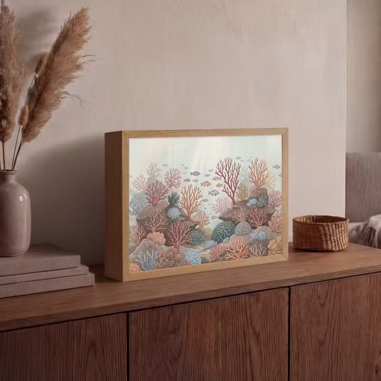 Onderwater - Koraal - Vis - Natuur Light Box met batterij (Wandlamp) middel -sfeer2