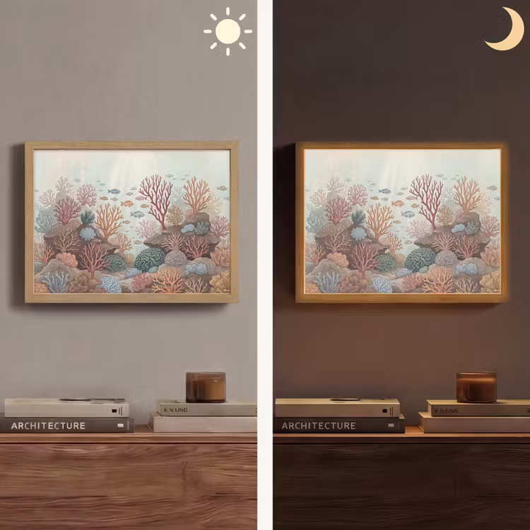 Onderwater - Koraal - Vis - Natuur Light Box met batterij (Wandlamp) middel -sfeer3