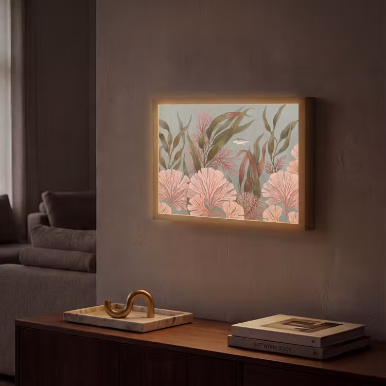 Onderwater - Planten - Vis - Vintage - Groen Light Box met batterij (Wandlamp) middel -sfeer1