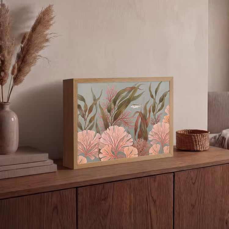 Onderwater - Planten - Vis - Vintage - Groen Light Box met batterij (Wandlamp) middel -sfeer2
