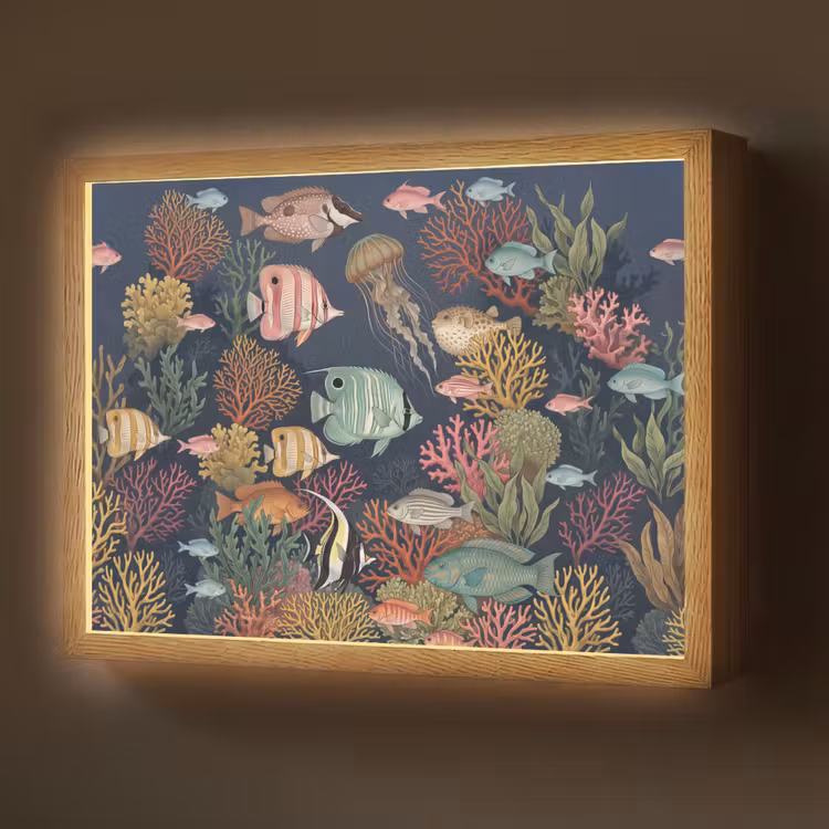Onderwaterwereld - Vissen - Koraal - Illustratie - Kleurrijk Light Box met batterij (Wandlamp) middel -z3d_website