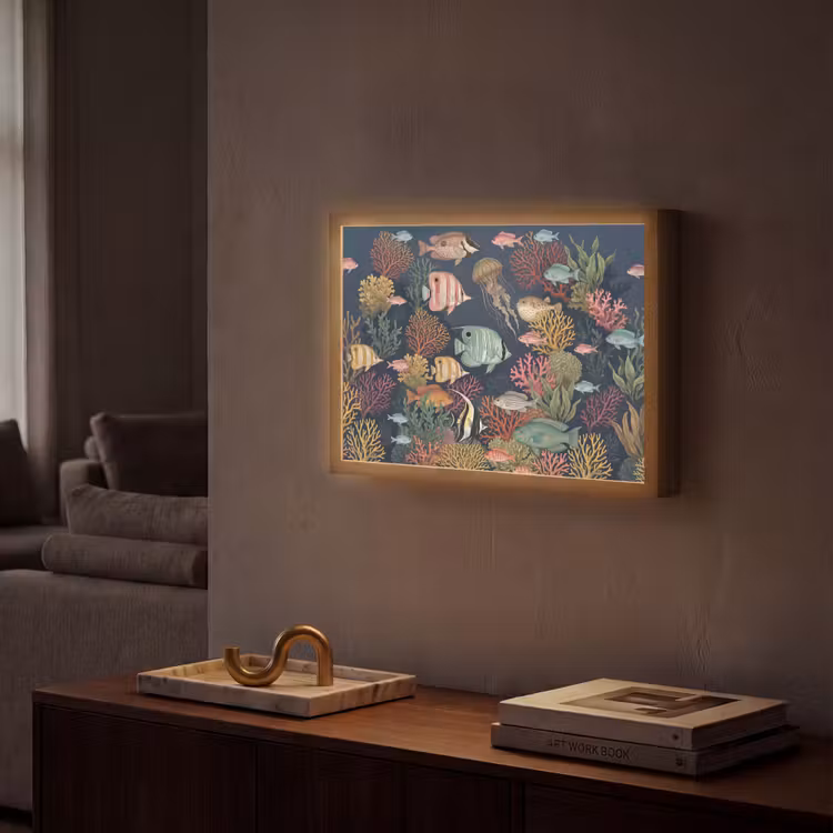 Onderwaterwereld - Vissen - Koraal - Illustratie - Kleurrijk Light Box met batterij (Wandlamp) middel -sfeer1