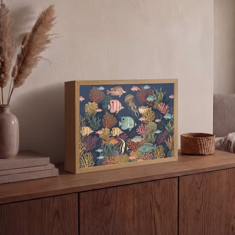 Onderwaterwereld - Vissen - Koraal - Illustratie - Kleurrijk Light Box met batterij (Wandlamp) middel -sfeer2