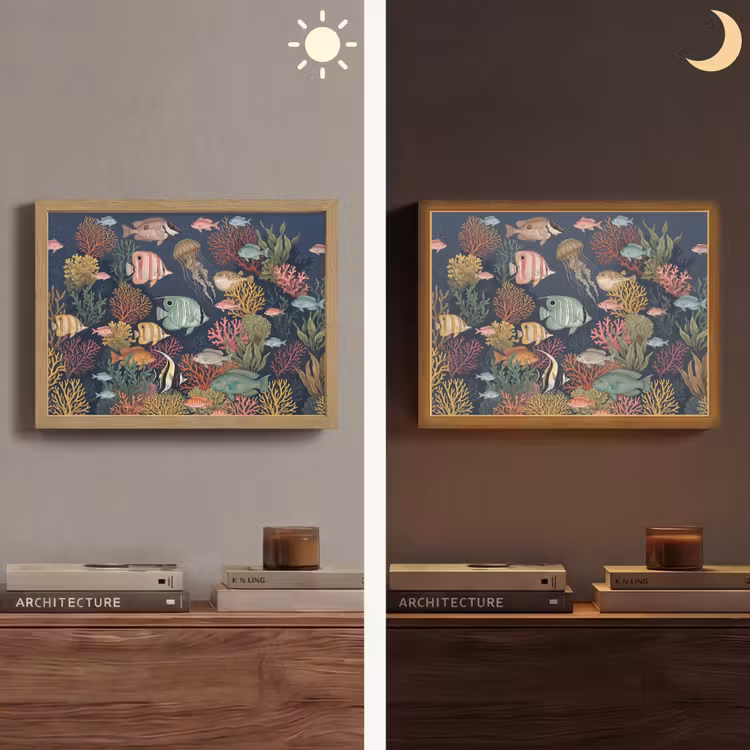 Onderwaterwereld - Vissen - Koraal - Illustratie - Kleurrijk Light Box met batterij (Wandlamp) middel -sfeer3
