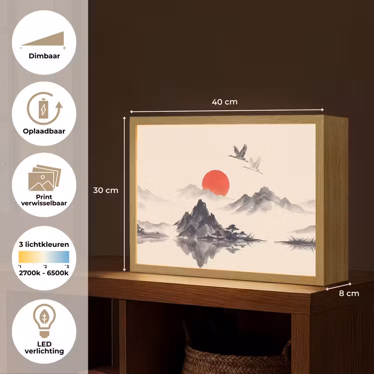 Oosters - Kraanvogels - Landschap Light Box met batterij (Wandlamp) middel -USP_websiteoverzichtNL