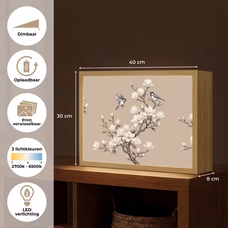 Oosters - Vogels - Beige Light Box met batterij (Wandlamp) middel -USP_websiteoverzichtNL