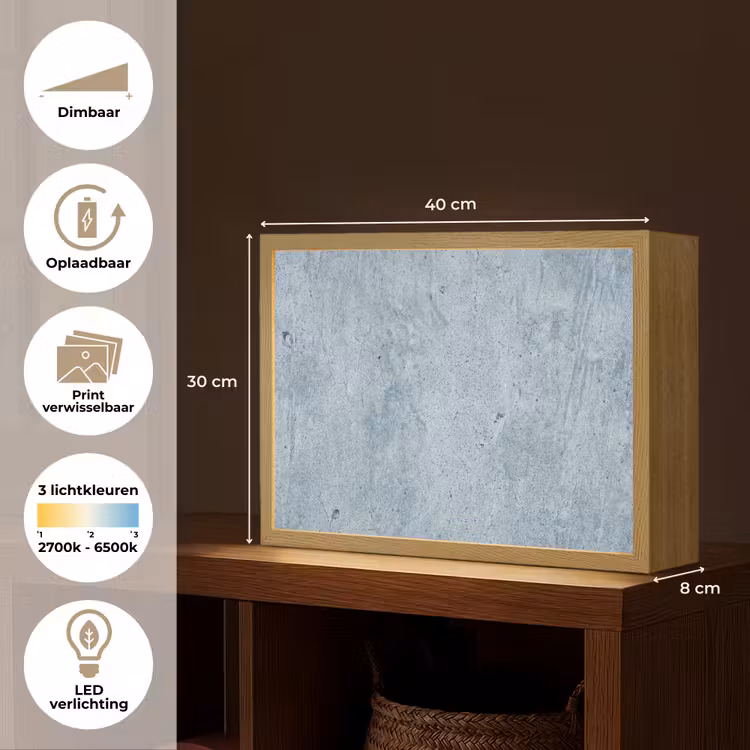 Oppervlak - Ruw - Abstract - Modern - Grijs Light Box met batterij (Wandlamp) middel -USP_websiteoverzichtNL