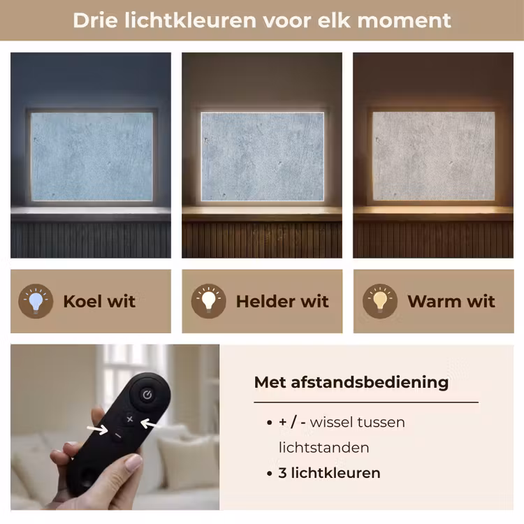 Oppervlak - Ruw - Abstract - Modern - Grijs Light Box met batterij (Wandlamp) middel -USP_lichtkleurNL