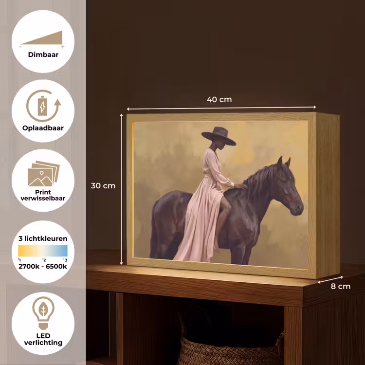 Paard - Klassiek - Oker Light Box met batterij (Wandlamp) middel -USP_websiteoverzichtNL