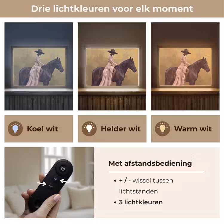 Paard - Klassiek - Oker Light Box met batterij (Wandlamp) middel -USP_lichtkleurNL