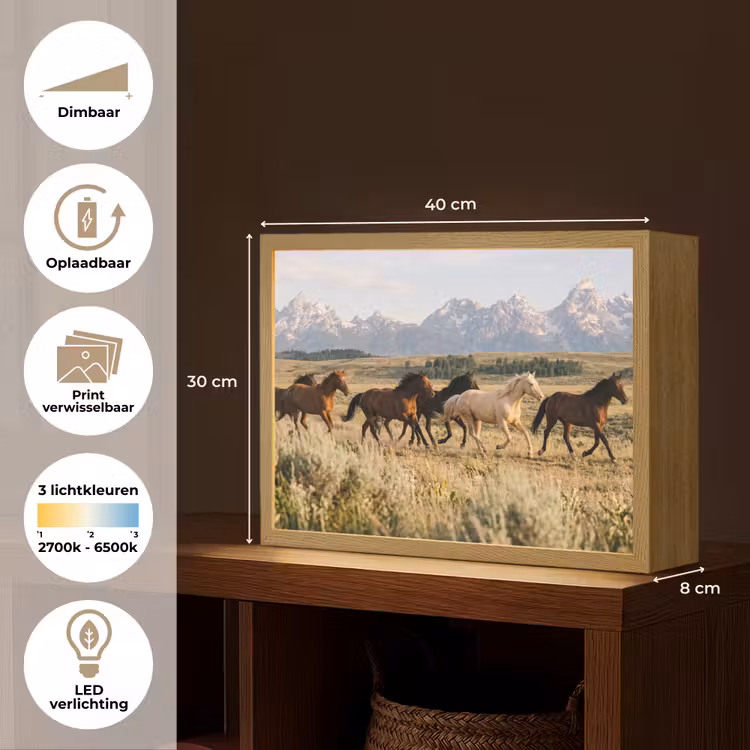 Paarden - Kudde - Bergen - Vrijheid - Wild Light Box met batterij (Wandlamp) middel -USP_websiteoverzichtNL