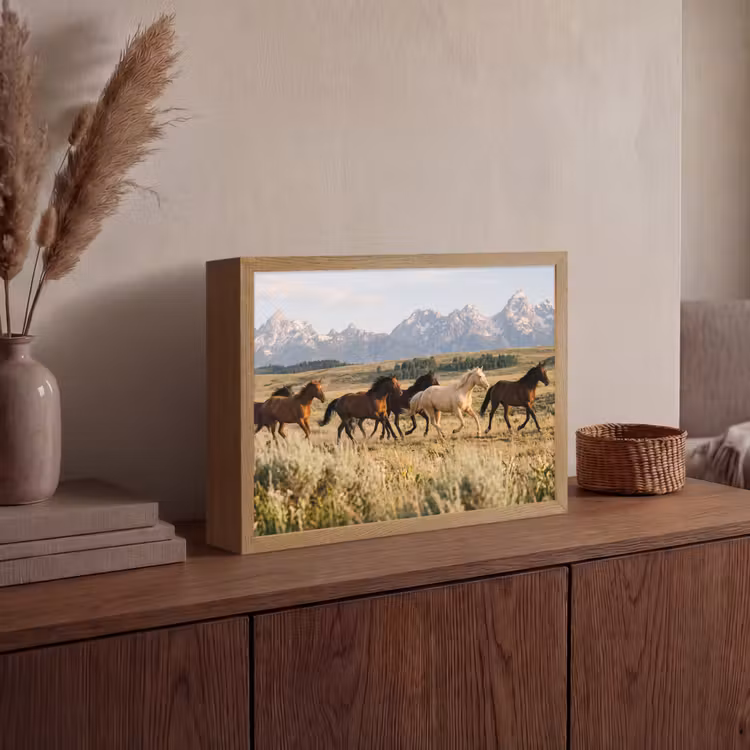 Paarden - Kudde - Bergen - Vrijheid - Wild Light Box met batterij (Wandlamp) middel -sfeer2