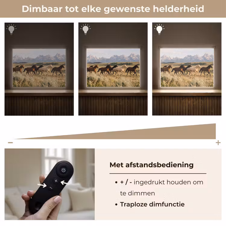 Paarden - Kudde - Bergen - Vrijheid - Wild Light Box met batterij (Wandlamp) middel -USP_dimbaarNL