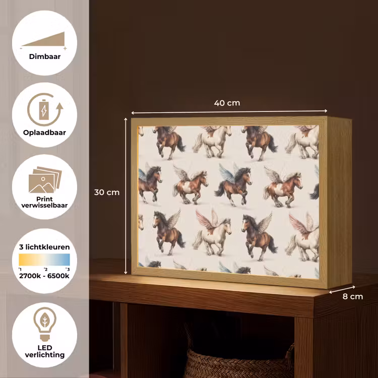 Paarden - Vleugels - Kleurrijk Light Box met batterij (Wandlamp) middel 907 -USP_websiteoverzichtNL
