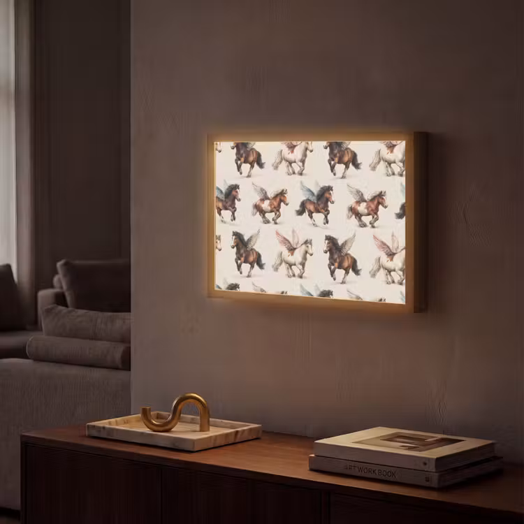 Paarden - Vleugels - Kleurrijk Light Box met batterij (Wandlamp) middel 907 -sfeer1