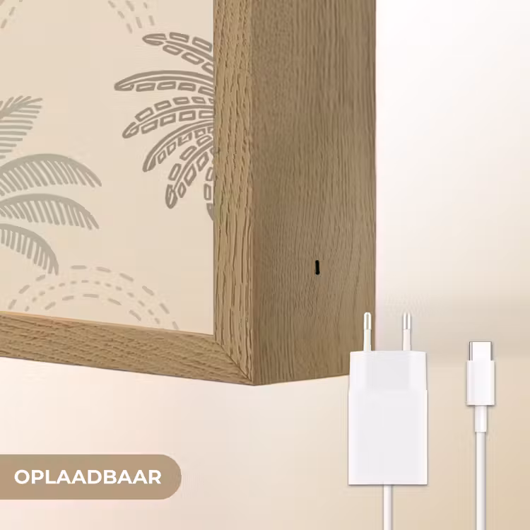 Palmbomen - Patroon - Tropisch - Beige Light Box met batterij (Wandlamp) middel -USP_websiteoplaadbaarNL