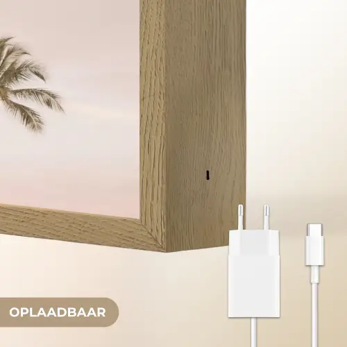 Palmbomen - Zonsondergang - Roze Light Box met batterij (Wandlamp) middel -USP_websiteoplaadbaarNL