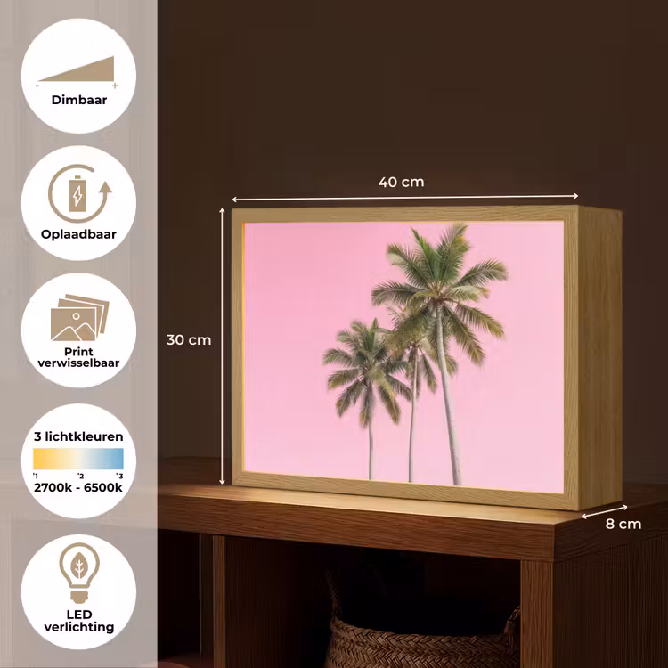 Palmboom - Tropisch - Pink Light Box met batterij (Wandlamp) middel -USP_websiteoverzichtNL