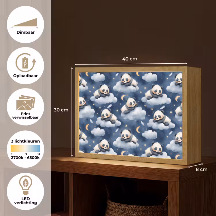 Panda's - Slapen - Blauw Light Box met batterij (Wandlamp) middel 907 -USP_websiteoverzichtNL