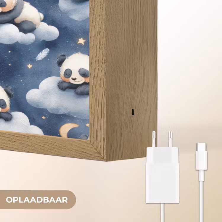 Panda's - Slapen - Blauw Light Box met batterij (Wandlamp) middel 907 -USP_websiteoplaadbaarNL