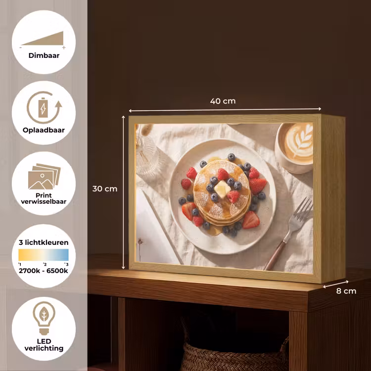 Pannenkoeken - Bessen - Ontbijt - Modern - Beige Light Box met batterij (Wandlamp) middel -USP_websiteoverzichtNL
