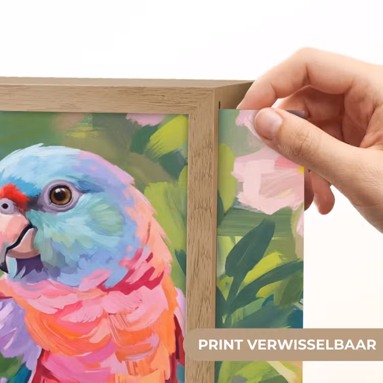Papagaai - Hibiscusbloemen - Kleurrijk Light Box met batterij (Wandlamp) middel -USP_websiteprintNL