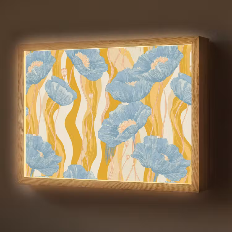 Papavers - Botanisch - Blauw Light Box met batterij (Wandlamp) middel 907 -z3d_website