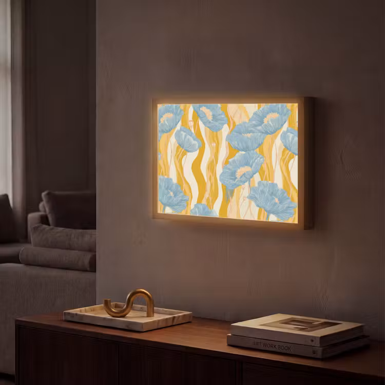 Papavers - Botanisch - Blauw Light Box met batterij (Wandlamp) middel 907 -sfeer1
