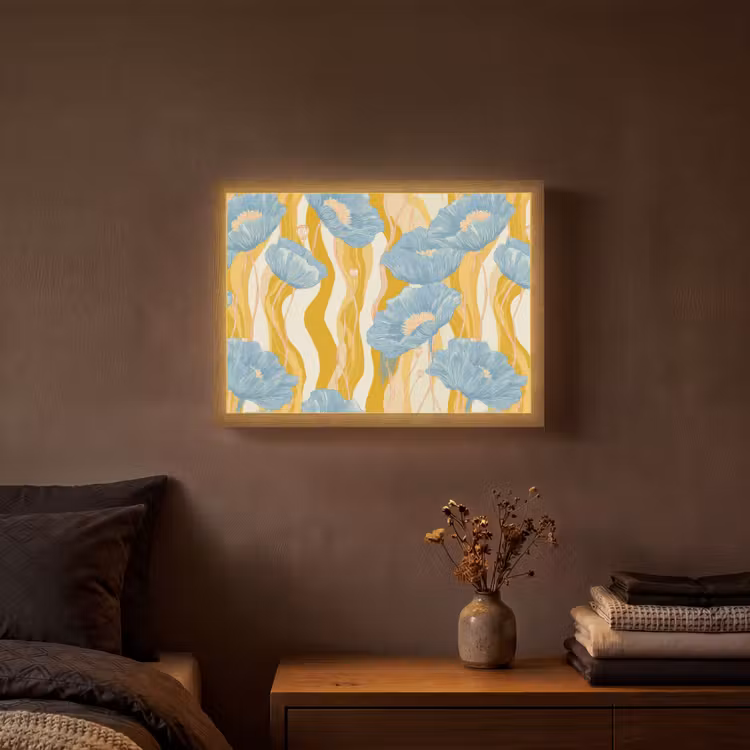 Papavers - Botanisch - Blauw Light Box met batterij (Wandlamp) middel 907 -sfeer4