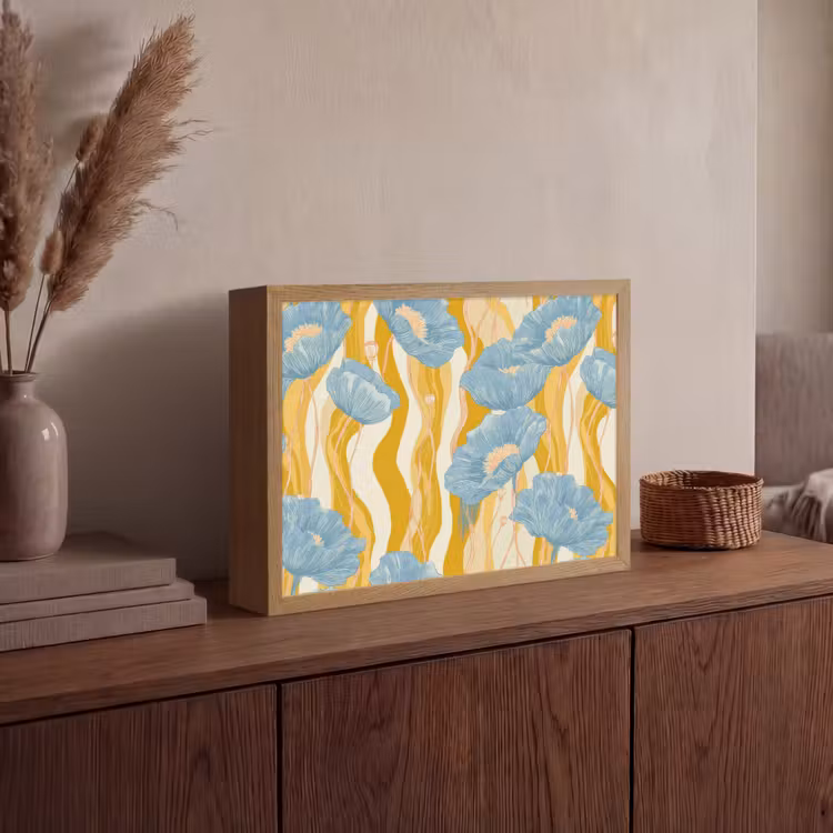 Papavers - Botanisch - Blauw Light Box met batterij (Wandlamp) middel 907 -sfeer2