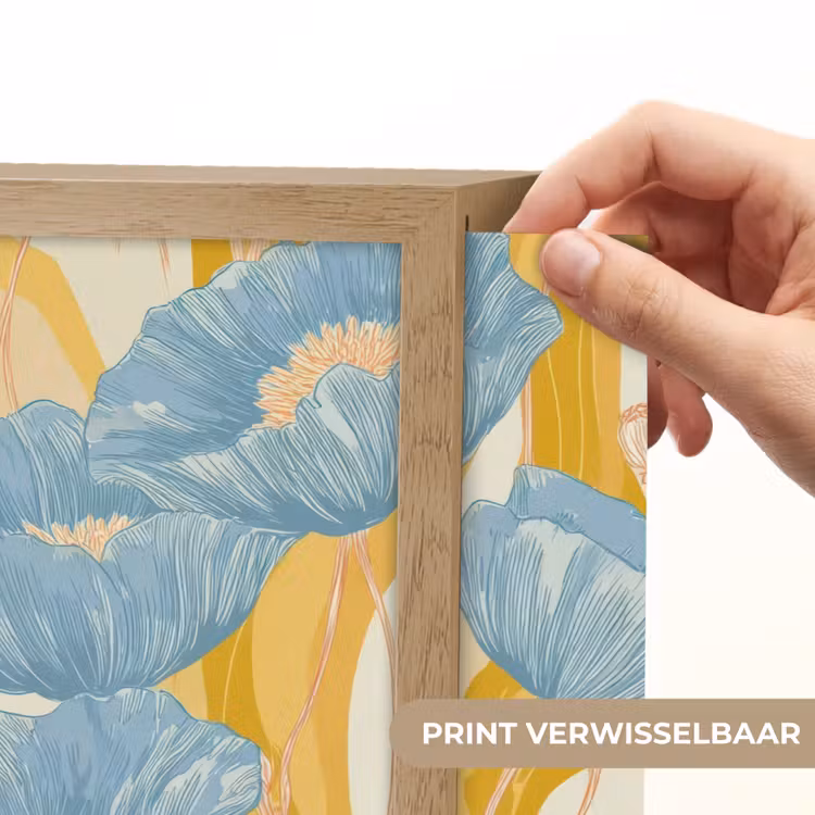 Papavers - Botanisch - Blauw Light Box met batterij (Wandlamp) middel 907 -USP_websiteprintNL