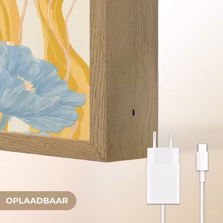 Papavers - Botanisch - Blauw Light Box met batterij (Wandlamp) middel 907 -USP_websiteoplaadbaarNL