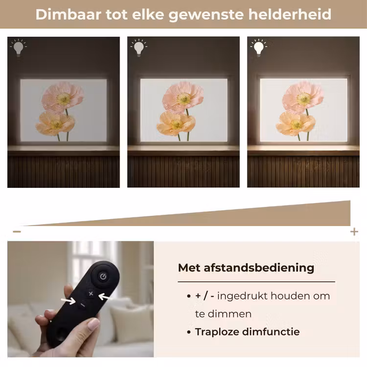 Papavers - Botanisch - Roze Light Box met batterij (Wandlamp) middel -USP_dimbaarNL
