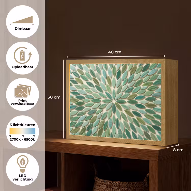 Patroon - Blad - Groen - Abstract Light Box met batterij (Wandlamp) middel -USP_websiteoverzichtNL