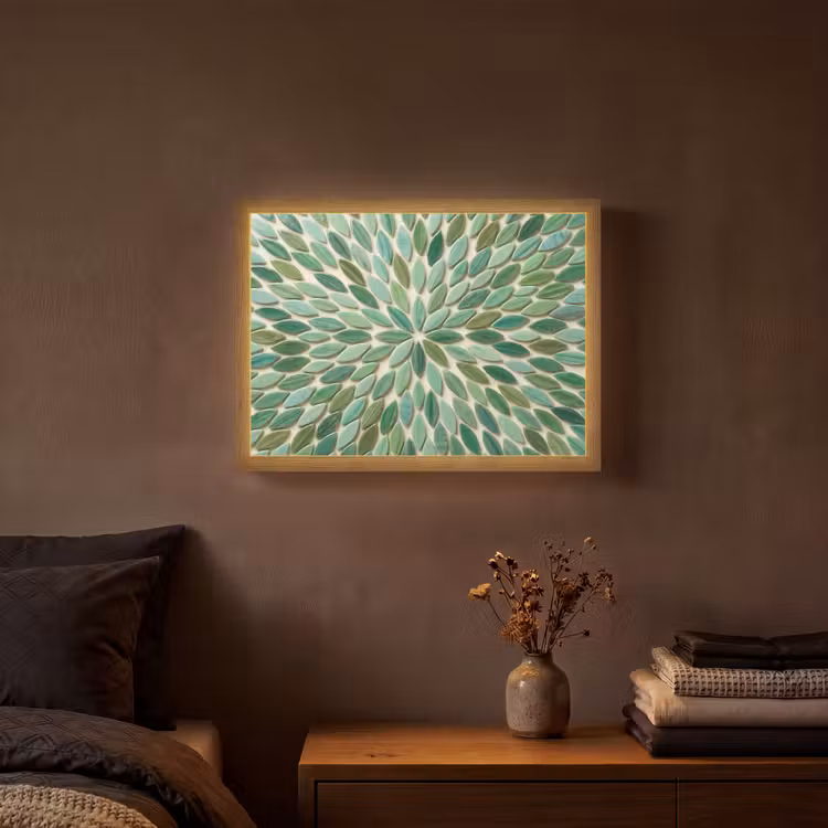 Patroon - Blad - Groen - Abstract Light Box met batterij (Wandlamp) middel -sfeer4