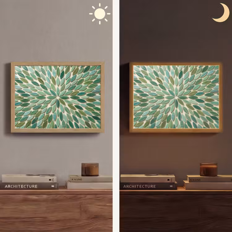 Patroon - Blad - Groen - Abstract Light Box met batterij (Wandlamp) middel -sfeer3