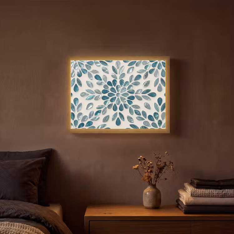 Patroon - Bladeren - Abstract - Modern - Turquoise Light Box met batterij (Wandlamp) middel -sfeer4