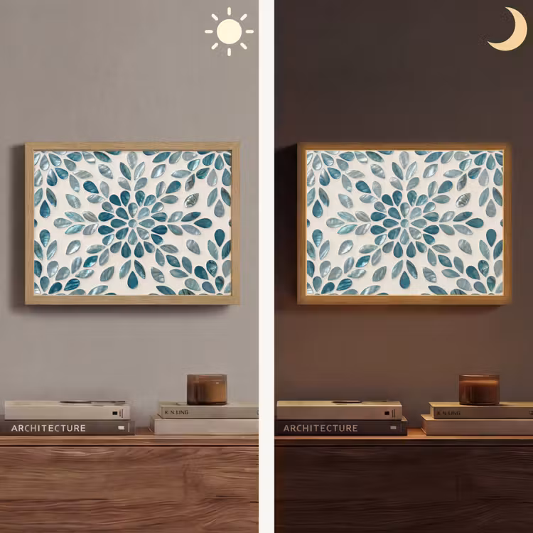 Patroon - Bladeren - Abstract - Modern - Turquoise Light Box met batterij (Wandlamp) middel -sfeer3