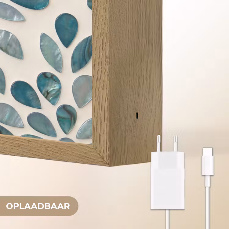 Patroon - Bladeren - Abstract - Modern - Turquoise Light Box met batterij (Wandlamp) middel -USP_websiteoplaadbaarNL
