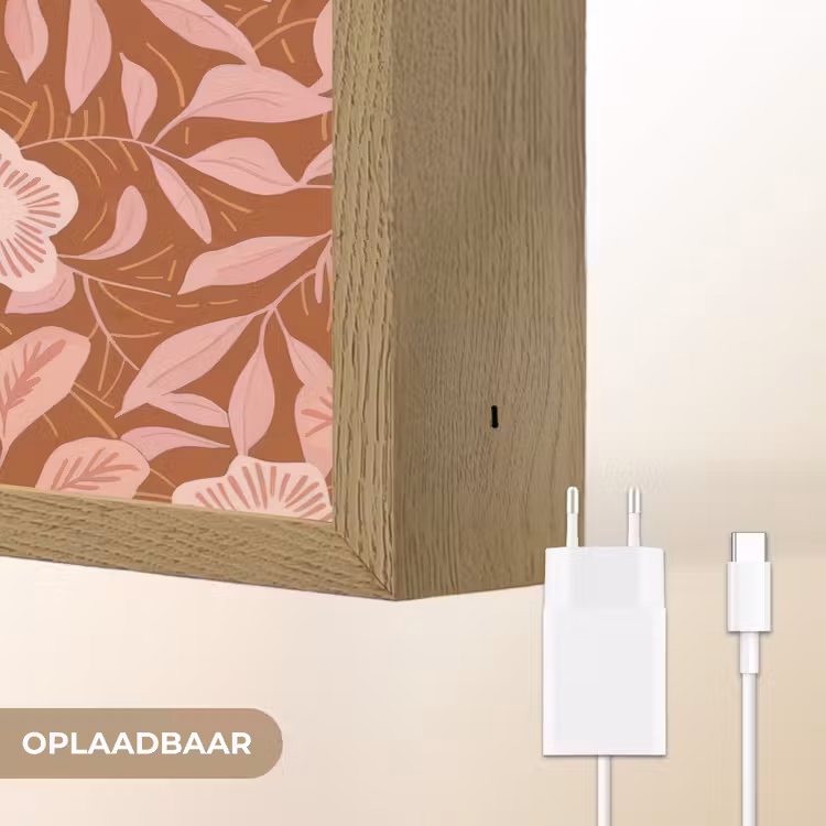 Patroon - Bladeren - Terracotta Light Box met batterij (Wandlamp) middel 907 -USP_websiteoplaadbaarNL