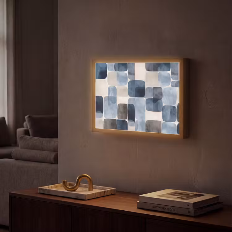 Patroon - Blauw - Vierkanten Light Box met batterij (Wandlamp) middel -sfeer1