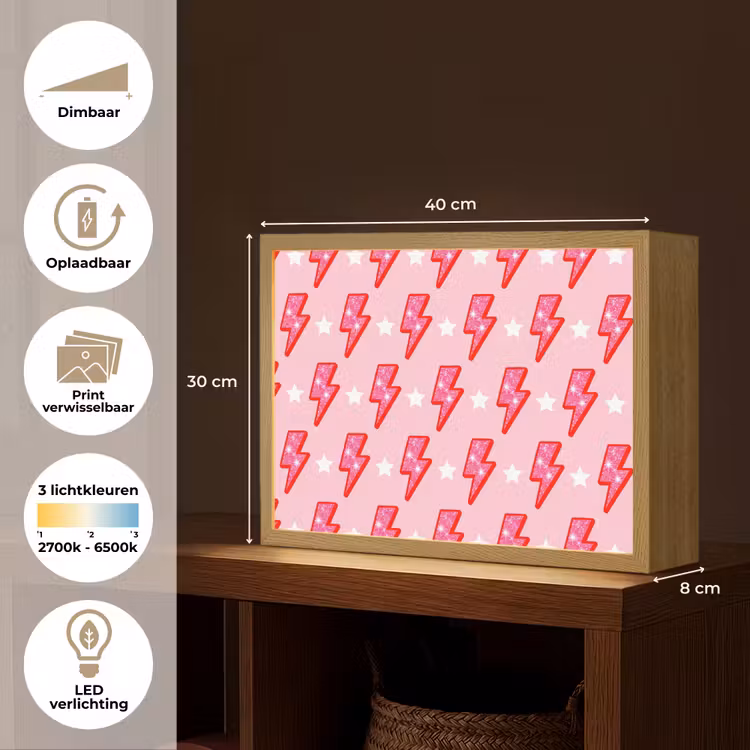 Patroon - Bliksem - Ster - Glitter - Roze Light Box met batterij (Wandlamp) middel -USP_websiteoverzichtNL