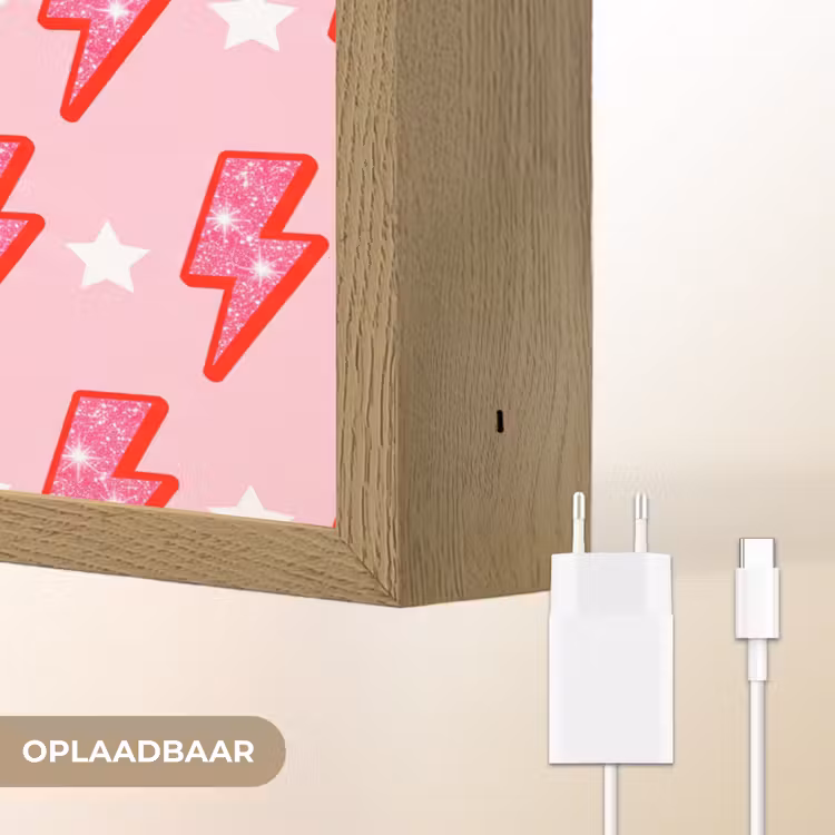 Patroon - Bliksem - Ster - Glitter - Roze Light Box met batterij (Wandlamp) middel -USP_websiteoplaadbaarNL