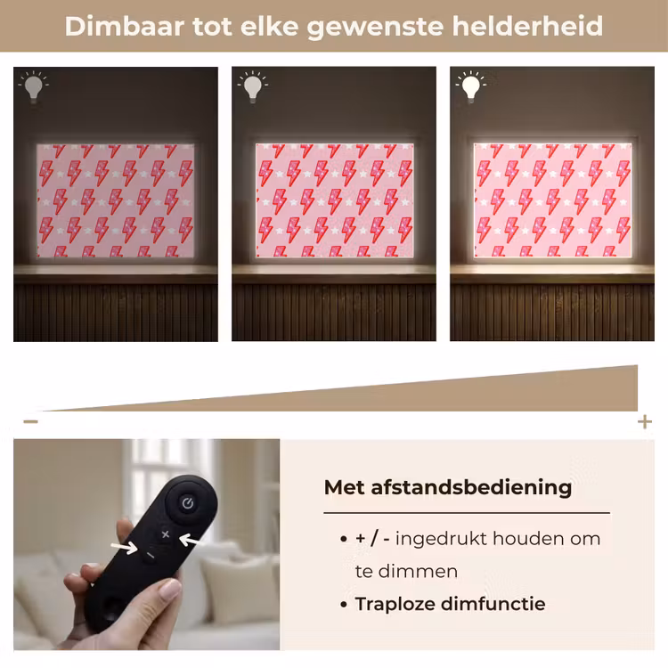 Patroon - Bliksem - Ster - Glitter - Roze Light Box met batterij (Wandlamp) middel -USP_dimbaarNL