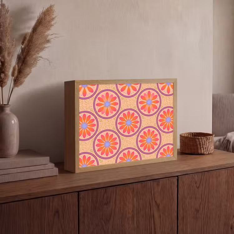 Patroon - Bloemen - Decoratief - Kleurrijk - Modern Light Box met batterij (Wandlamp) middel -sfeer2