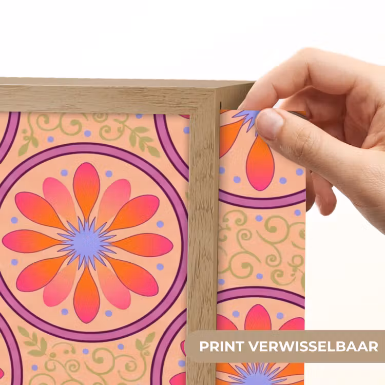 Patroon - Bloemen - Decoratief - Kleurrijk - Modern Light Box met batterij (Wandlamp) middel -USP_websiteprintNL