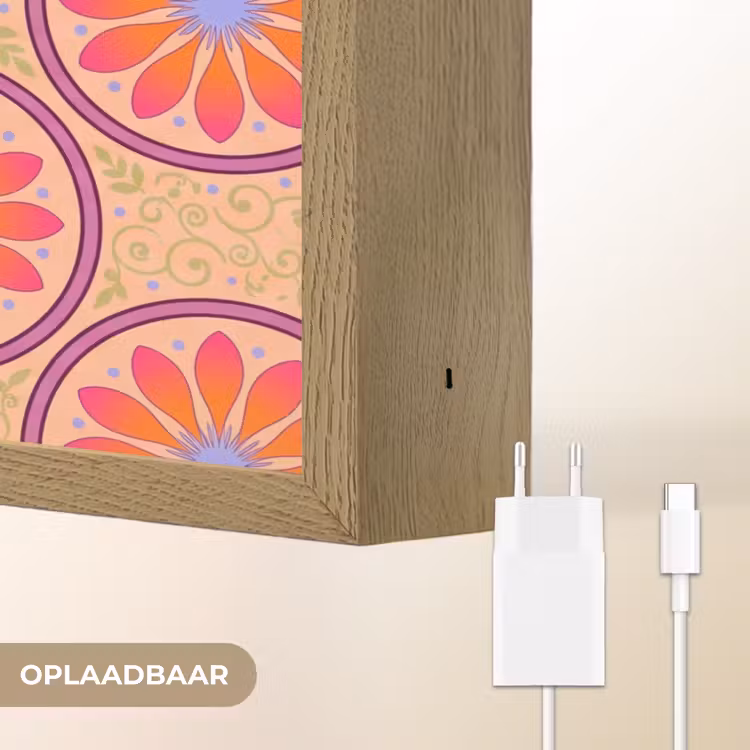 Patroon - Bloemen - Decoratief - Kleurrijk - Modern Light Box met batterij (Wandlamp) middel -USP_websiteoplaadbaarNL