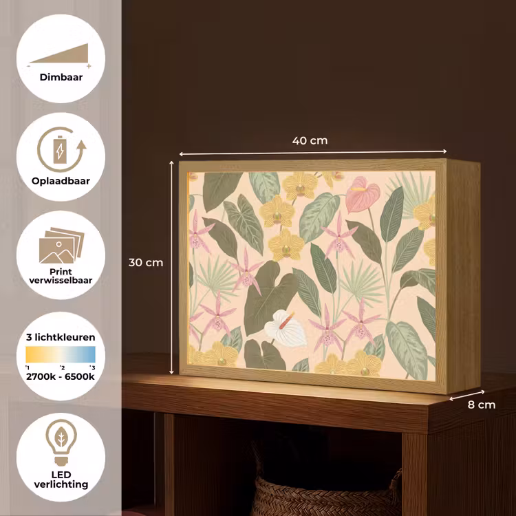 Patroon - Bloemen - Kleurrijk Light Box met batterij (Wandlamp) middel -USP_websiteoverzichtNL
