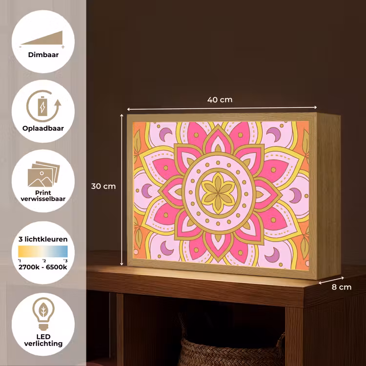Patroon - Bloemmotief - Decoratie - Abstract - Roze Light Box met batterij (Wandlamp) middel -USP_websiteoverzichtNL