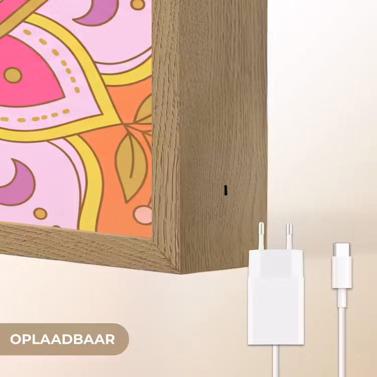 Patroon - Bloemmotief - Decoratie - Abstract - Roze Light Box met batterij (Wandlamp) middel -USP_websiteoplaadbaarNL